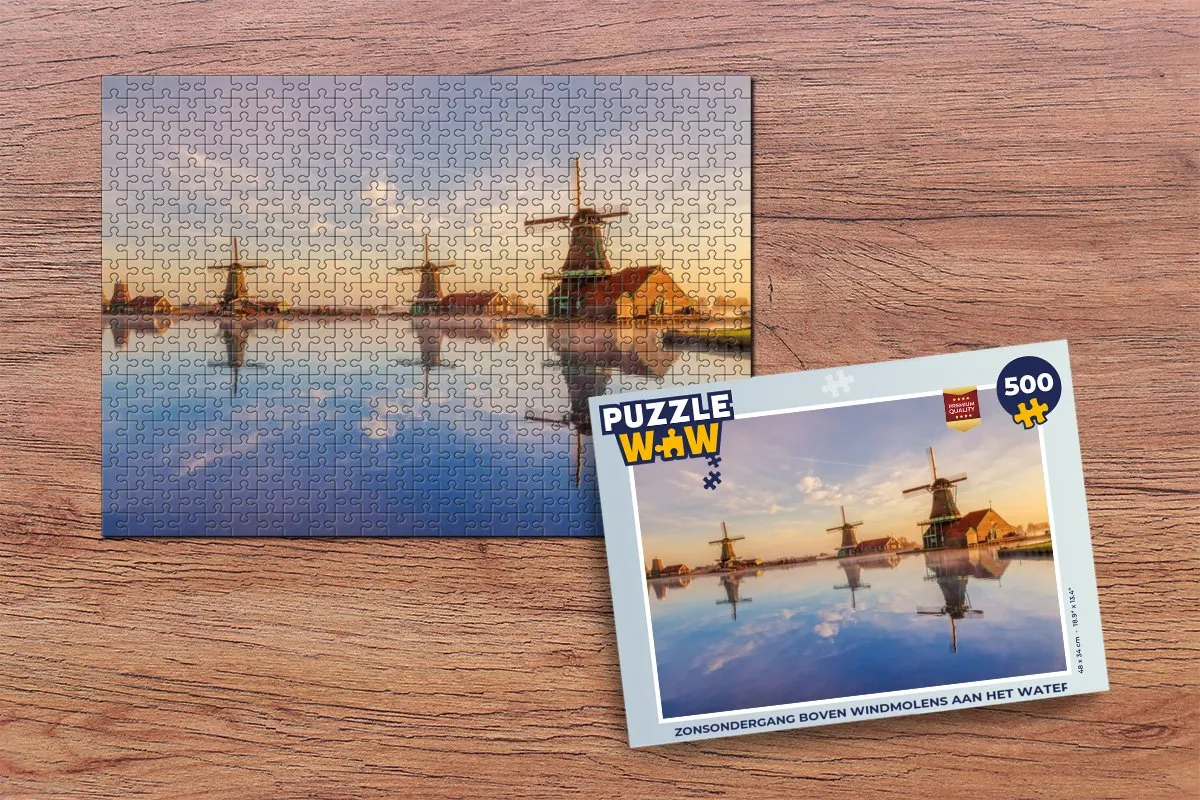PuzzleWow Legpuzzel Zonsondergang Windmolens 500 Stuks - Multicolor