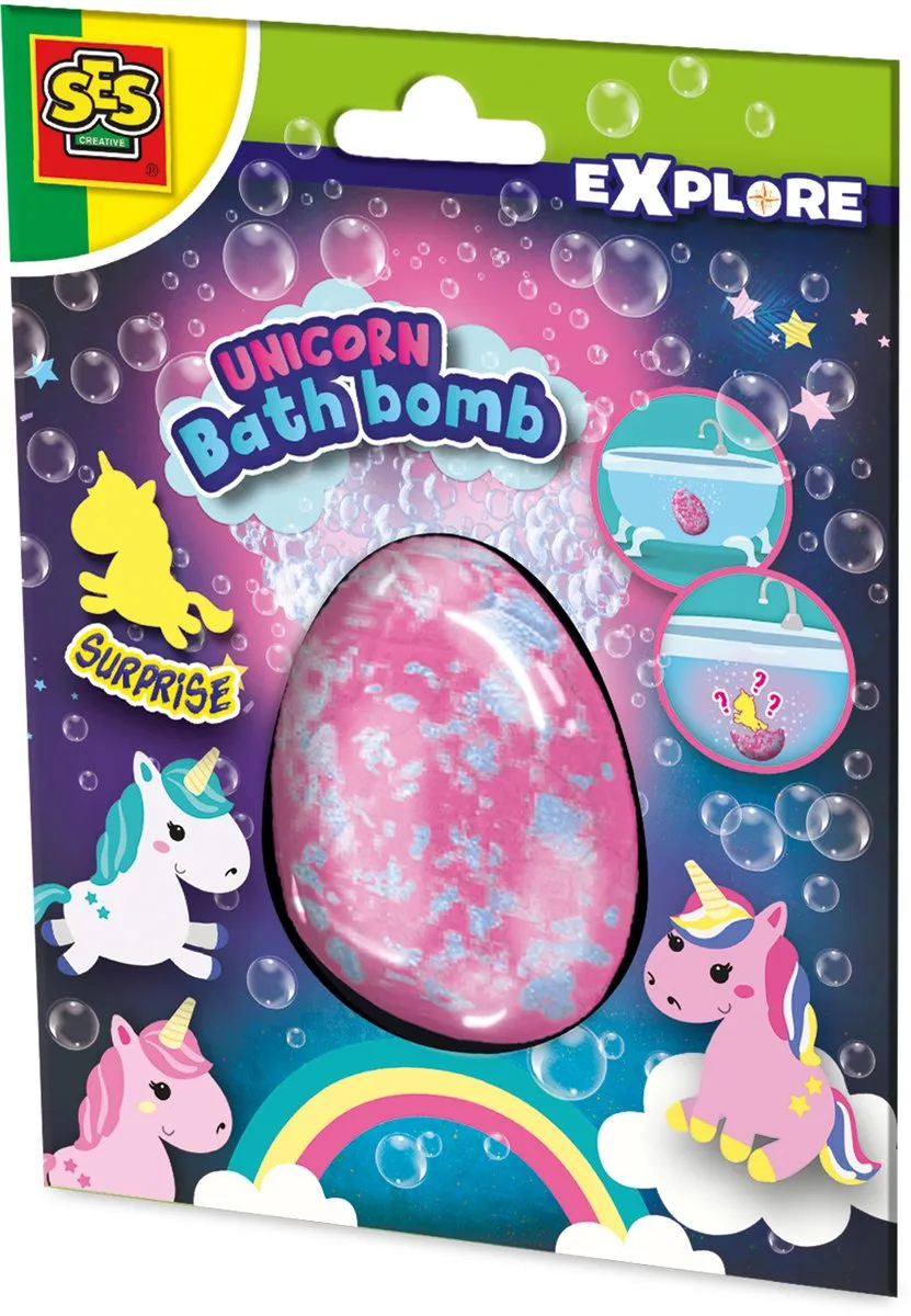 SES Creative - Explore - Unicorn Bad Bruisbal Surprise – Met Eenhoorn Speeltje - Mooie Grote Bruisbal - Cosmetisch getest - Bad Unicorn Speelgoed