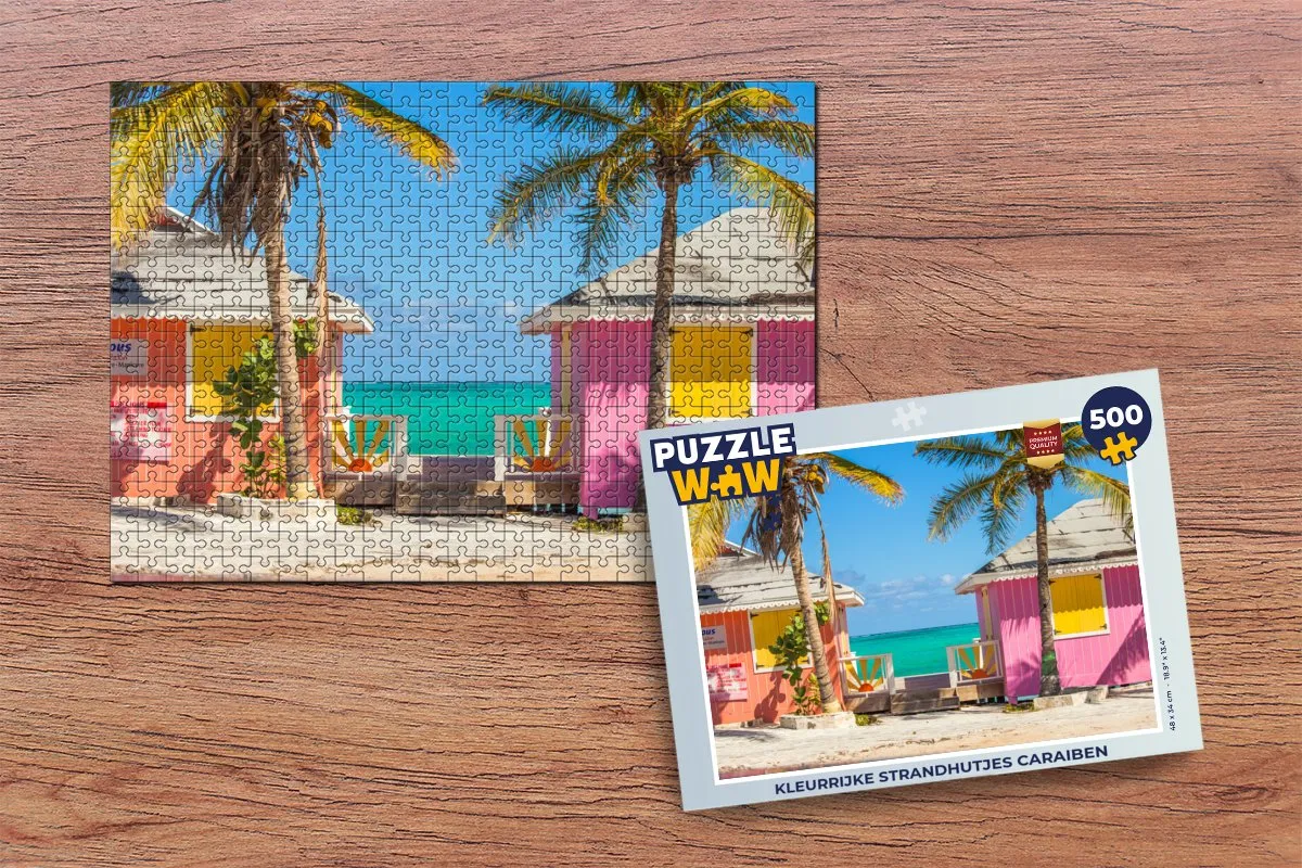 PuzzleWow Kleurrijke Strandhutjes Caraïben Legpuzzel 500 Stuks - Multicolor