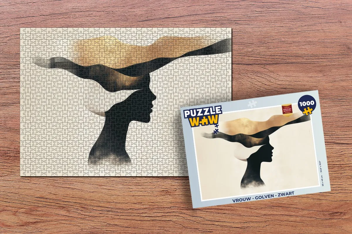 PuzzleWow Vrouw - Golven Legpuzzel 1000 Stuks - Zwart/Goud/Beige