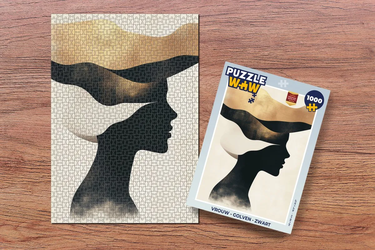 PuzzleWow Vrouw - Golven Legpuzzel 1000 Stuks - Zwart/Goud/Beige