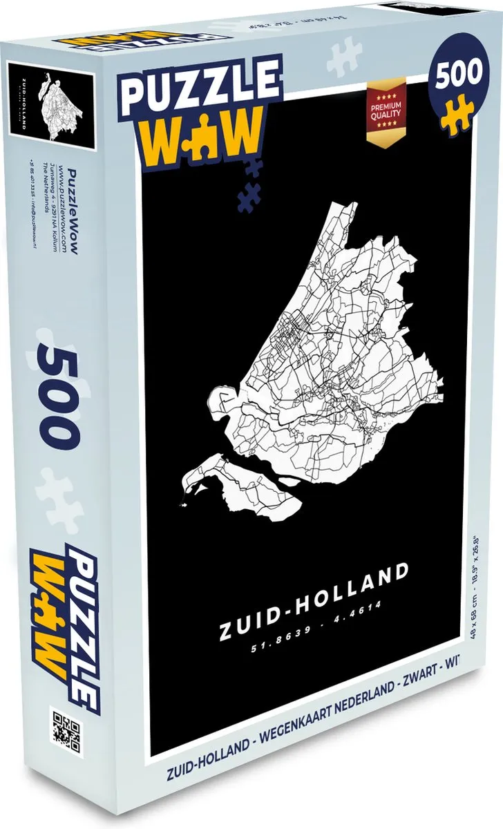 PuzzleWow Zuid-Holland Wegenkaart Nederland Legpuzzel 500 Stuks - Multicolor