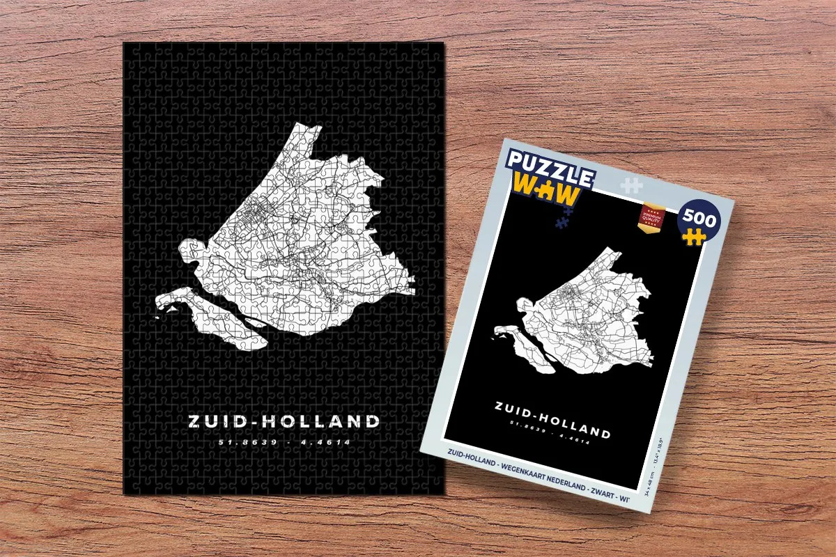 PuzzleWow Zuid-Holland Wegenkaart Nederland Legpuzzel 500 Stuks - Multicolor