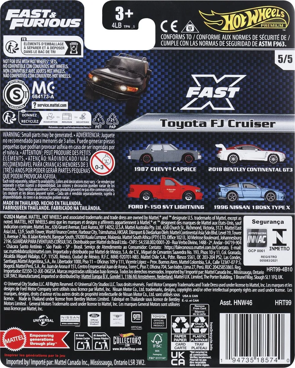 Hot Wheels HRT99 Toyota FJ Cruiser Speelgoedvoertuig - Zwart