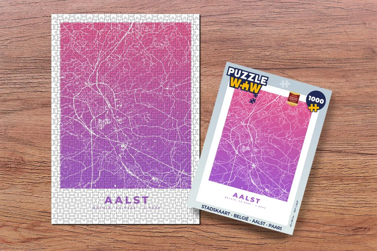 PuzzleWow Stadskaart België Aalst Legpuzzel 1000 Stuks - Paars
