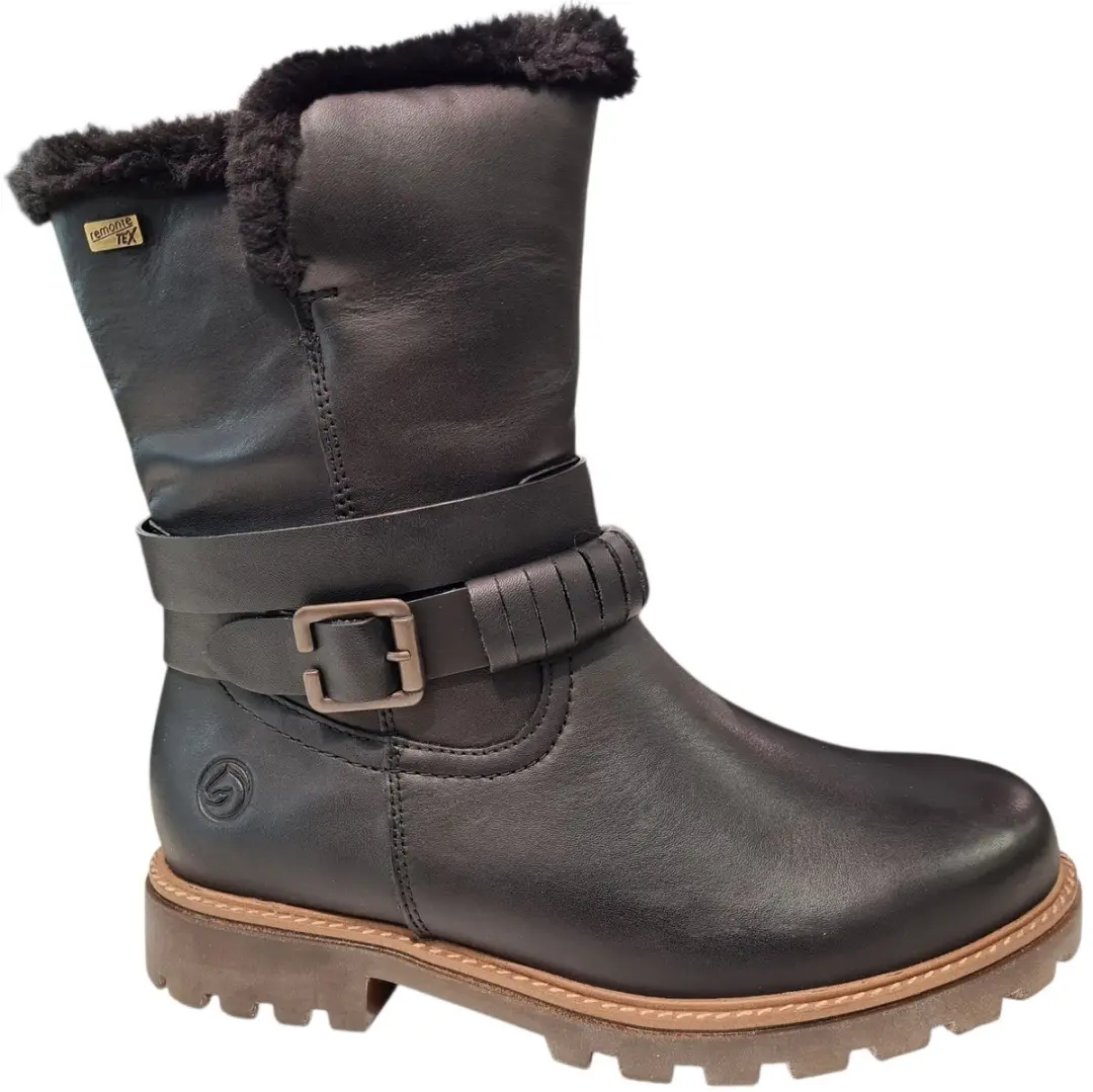 Remonte Zwarte Leren Bikerboots Dames