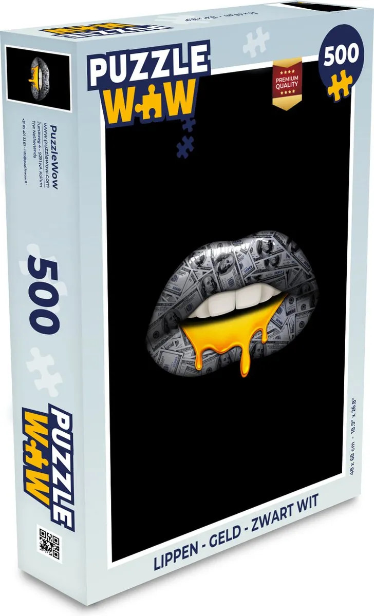 PuzzleWow Lippen - Geld Puzzel 500 Stuks - Multicolor