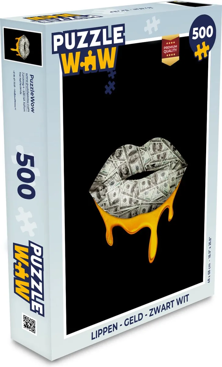 PuzzleWow Lippen - Geld Puzzel 500 Stuks - Multicolor