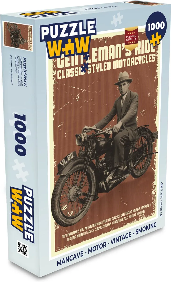 PuzzleWow Mancave Motor Vintage Legpuzzel 1000 Stuks - Multicolor
