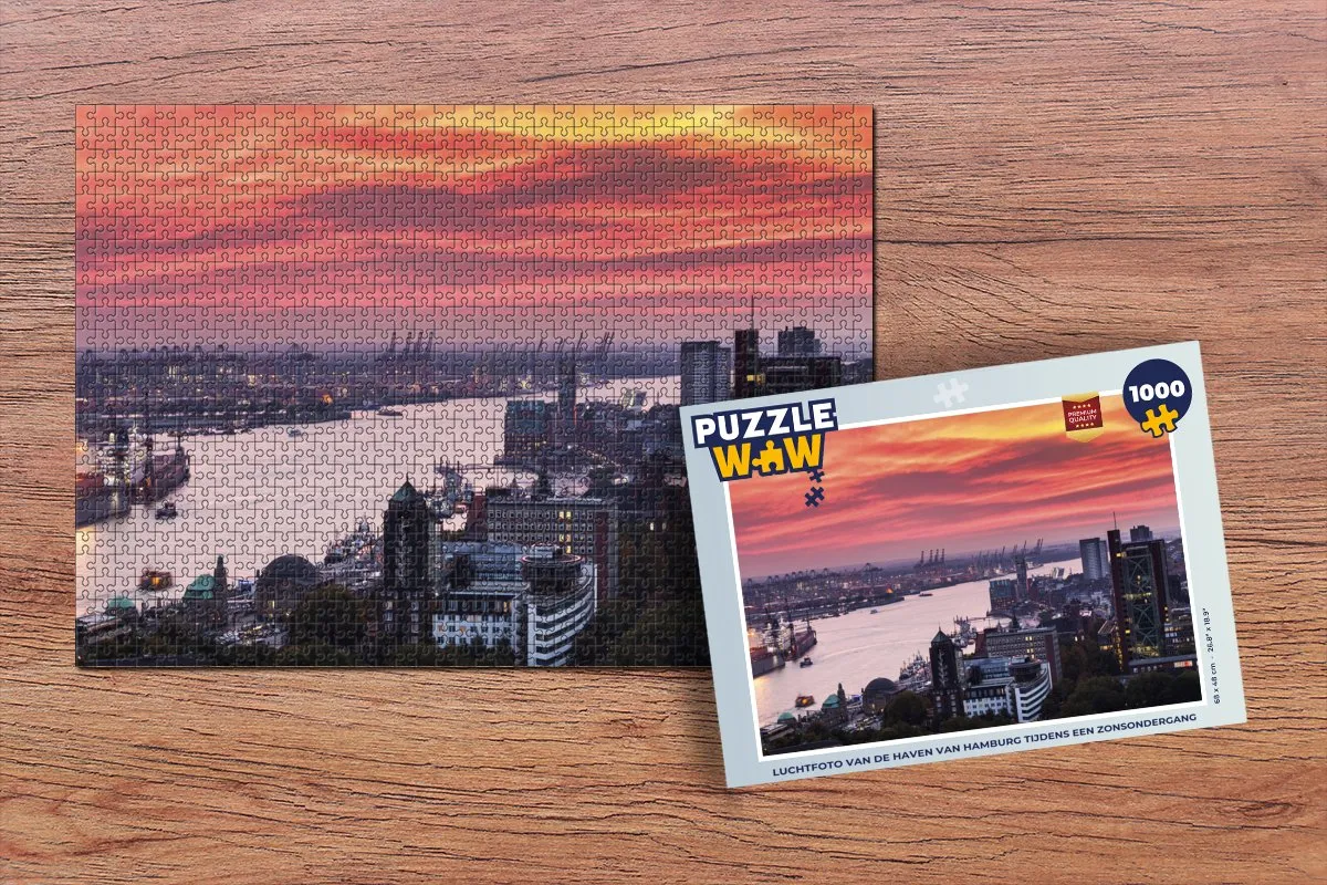 PuzzleWow Hamburg Haven Stad Legpuzzel 1000 Stuks - Multicolor