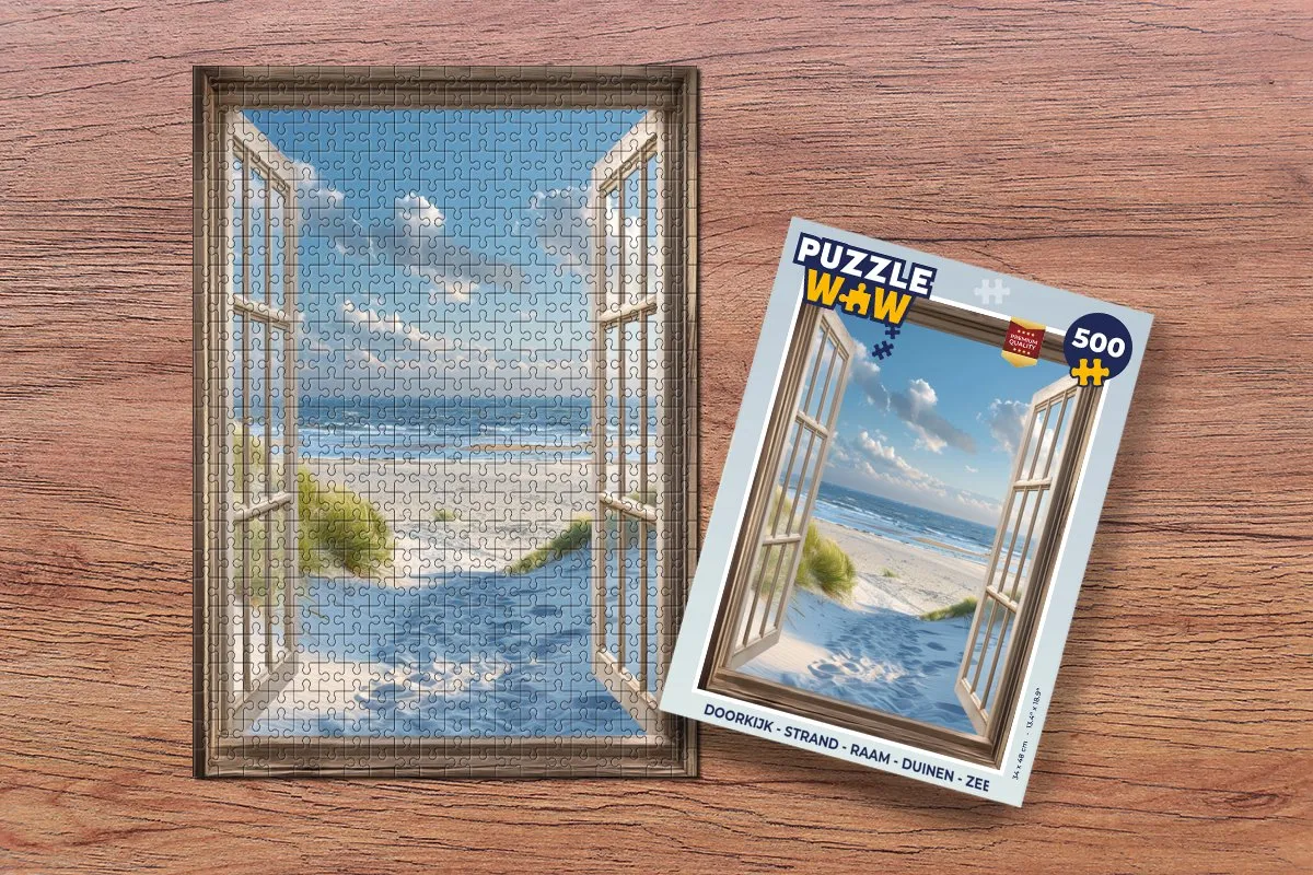 PuzzleWow Strand Doorkijk Puzzel 500 Stuks - Blauw/Beige