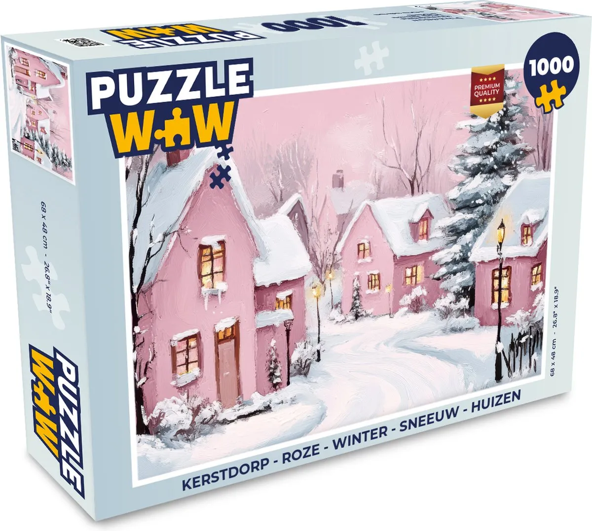 PuzzleWow Kerstdorp Legpuzzel 1000 Stuks - Roze Winterdorp