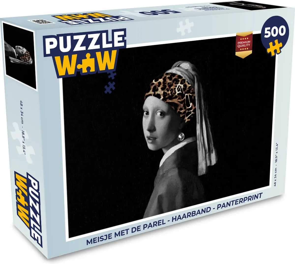 PuzzleWow Meisje met de Parel Haarband Panterprint Legpuzzel 500 Stuks