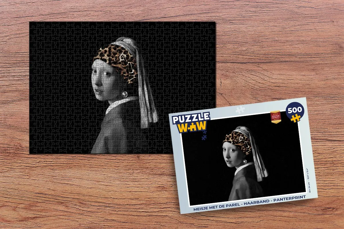 PuzzleWow Meisje met de Parel Haarband Panterprint Legpuzzel 500 Stuks