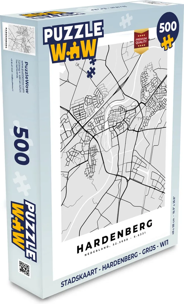 PuzzleWow Stadskaart Hardenberg Legpuzzel 500 Stuks - Multicolor