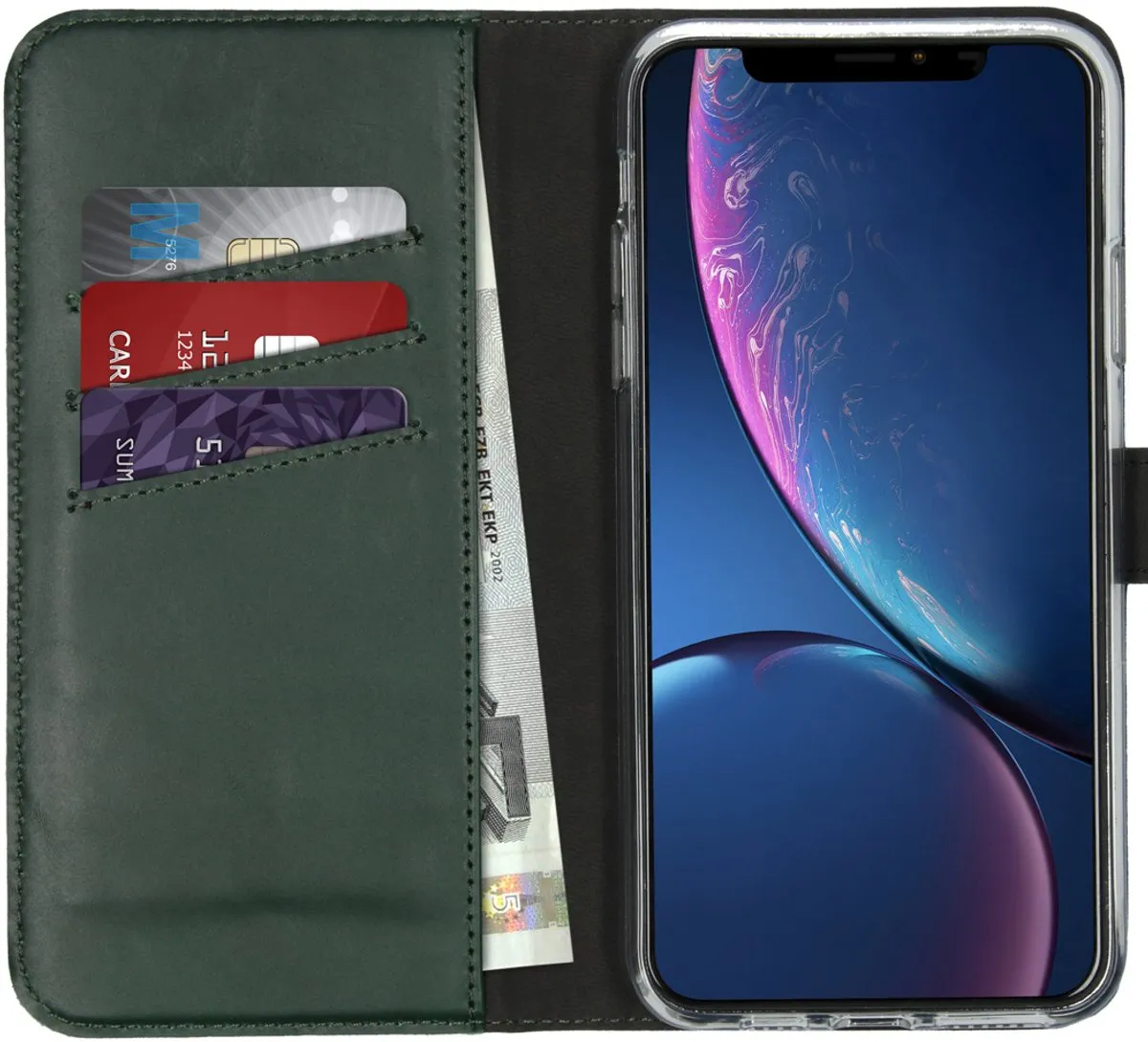 Selencia Hoesje iPhone 11 Pro Max - Groen Leder - 3 Pasjes