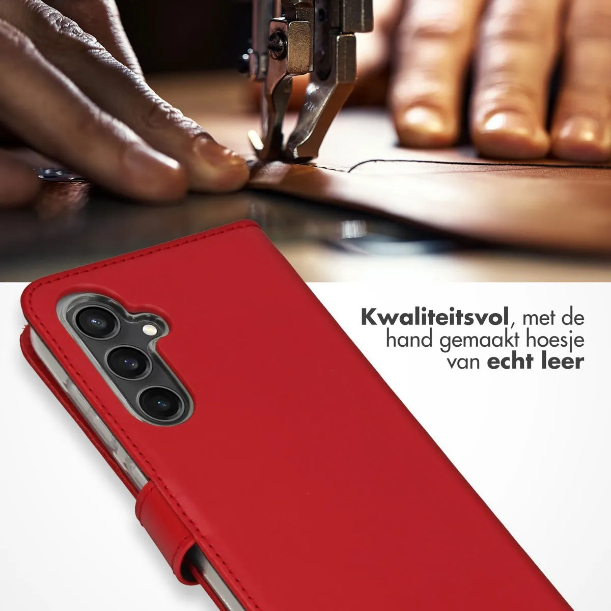 Selencia Hoesje Samsung Galaxy S23 FE - Echt Lederen Bookcase Rood
