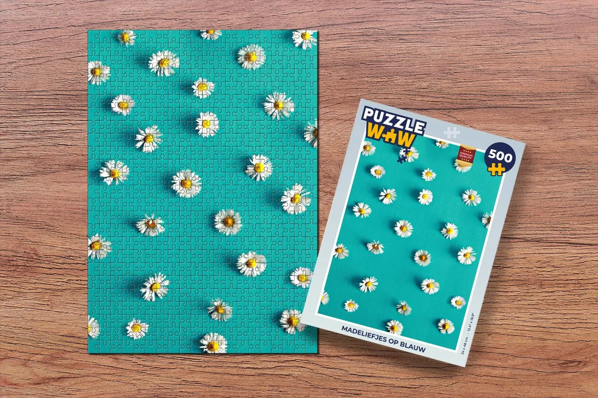 PuzzleWow Madeliefjes op blauw Legpuzzel 500 Stuks - 500 Puzzeldelen