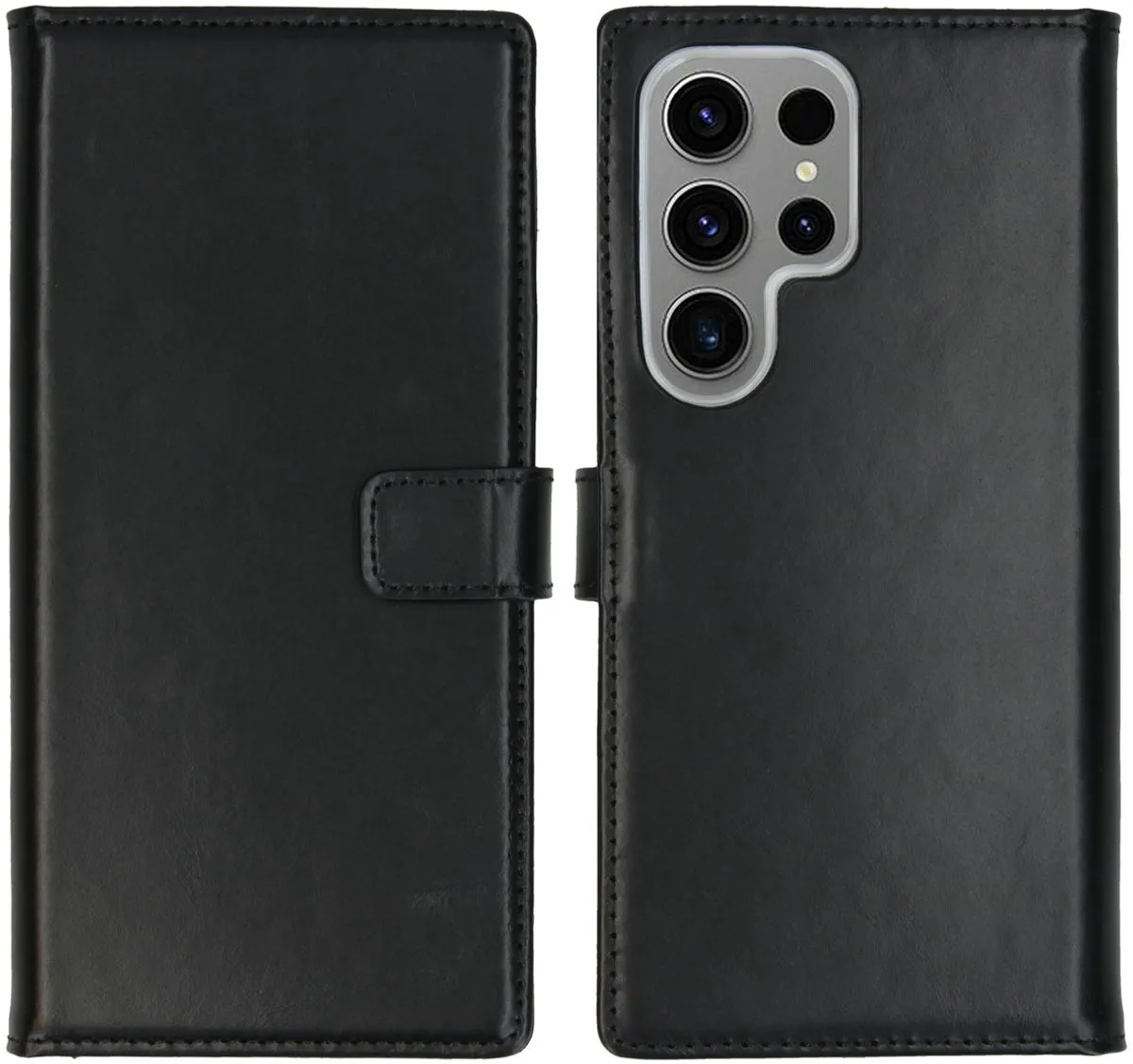 Selencia Hoesje Samsung Galaxy S24 Ultra - Echt Lederen Bookcase 3 Stuks - Zwart