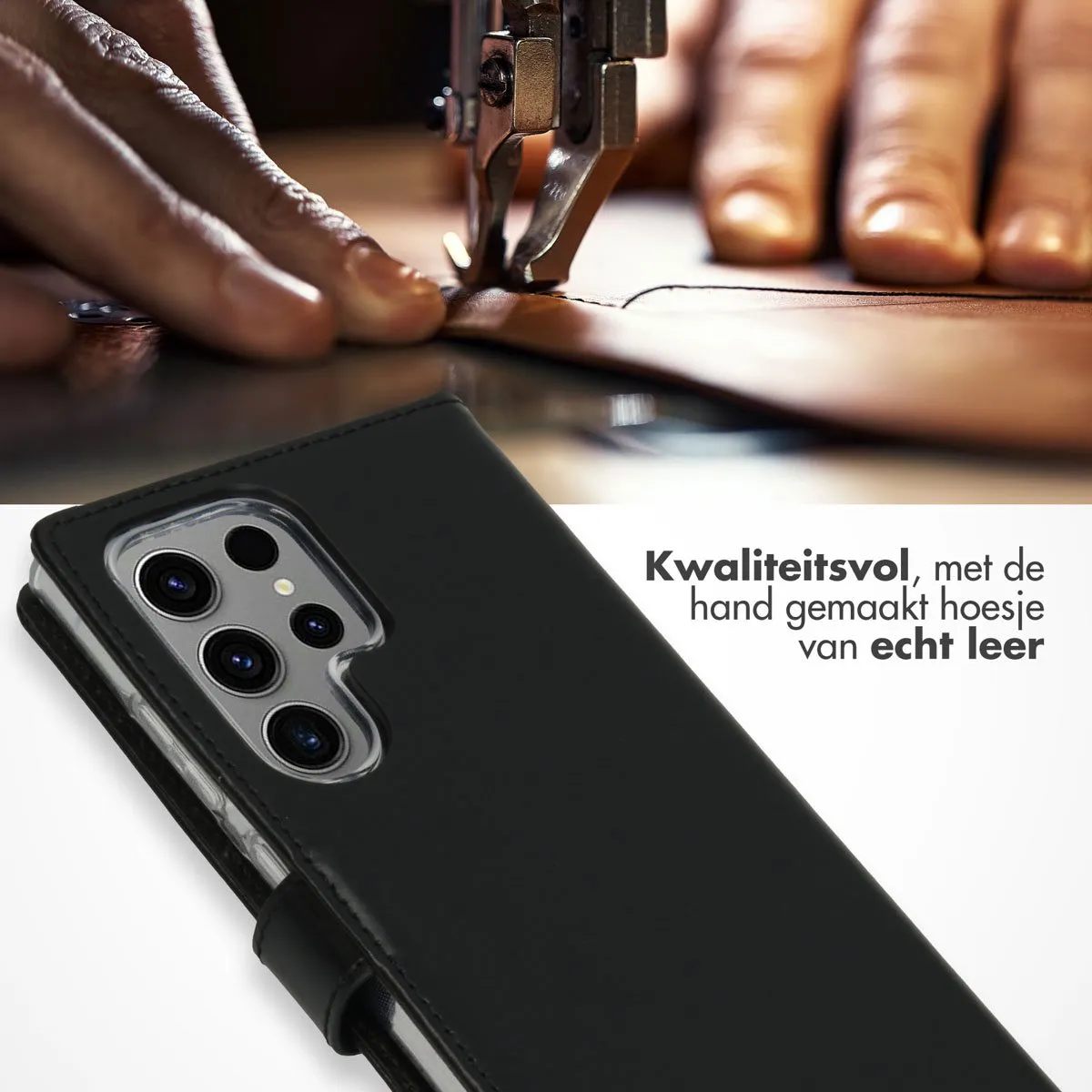 Selencia Hoesje Samsung Galaxy S24 Ultra - Echt Lederen Bookcase 3 Stuks - Zwart