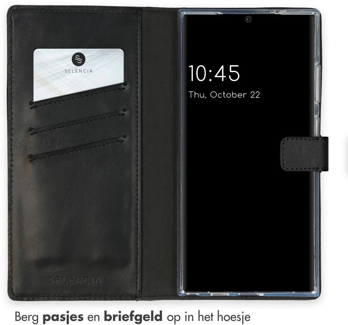 Selencia Hoesje Samsung Galaxy S24 Ultra - Echt Lederen Bookcase 3 Stuks - Zwart