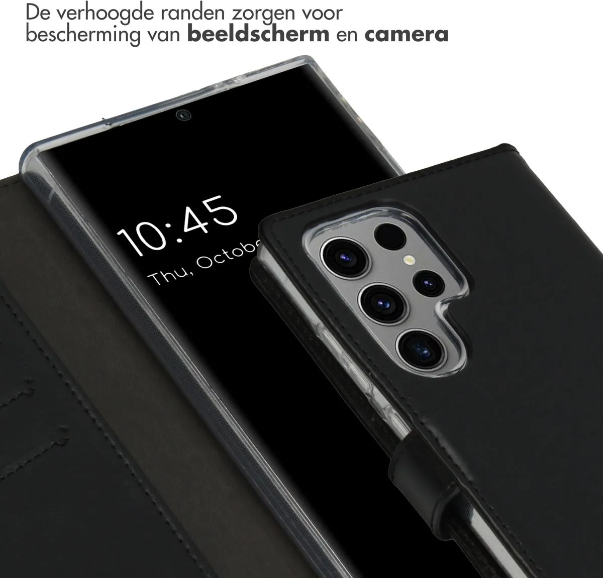 Selencia Hoesje Samsung Galaxy S24 Ultra - Echt Lederen Bookcase 3 Stuks - Zwart