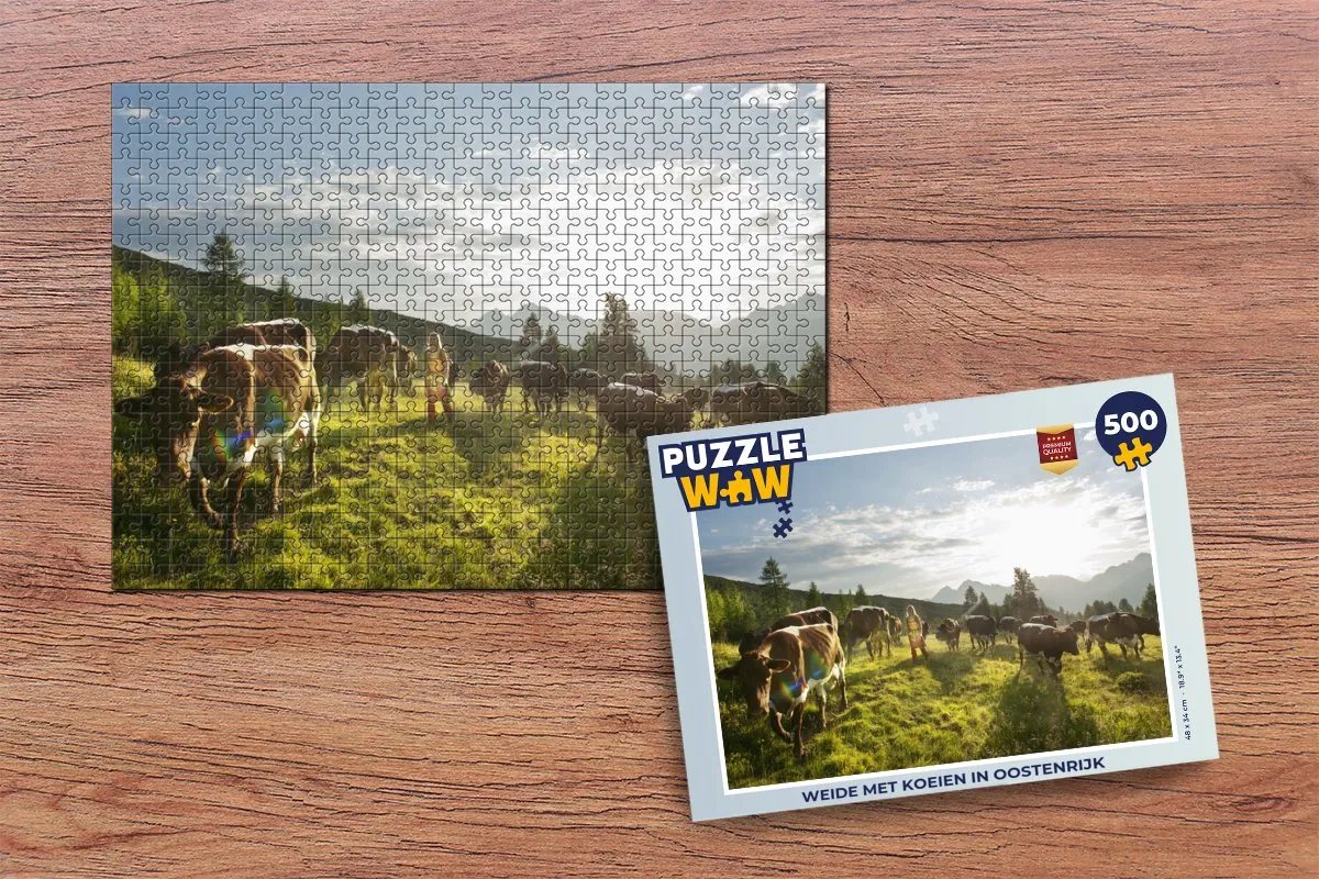 PuzzleWow Oostenrijkse Weide Koeien Legpuzzel 500 Stuks - Multicolor