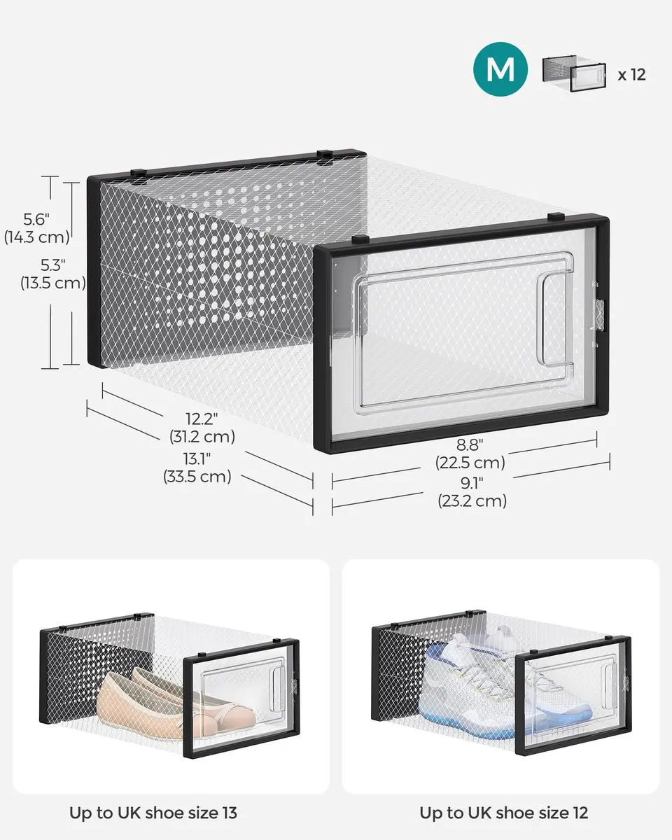 Songmics Yaramis Opbergdozen 18 Stuks - 23x33,5x14cm - Transparant/Zwart - afbeelding 6 van 6
