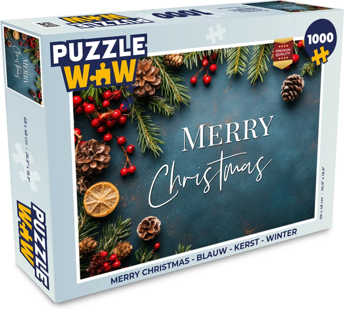 PuzzleWow Merry Christmas Legpuzzel 1000 Stuks - Blauw