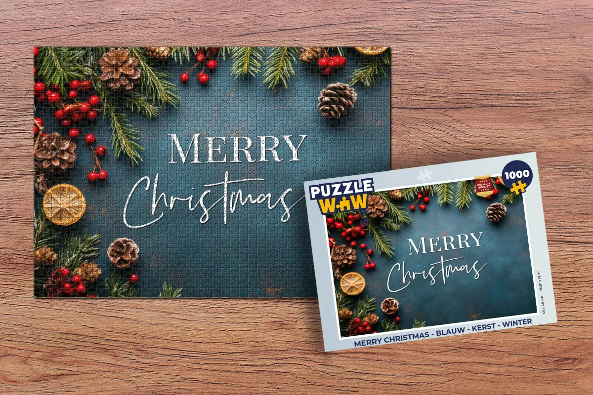PuzzleWow Merry Christmas Legpuzzel 1000 Stuks - Blauw