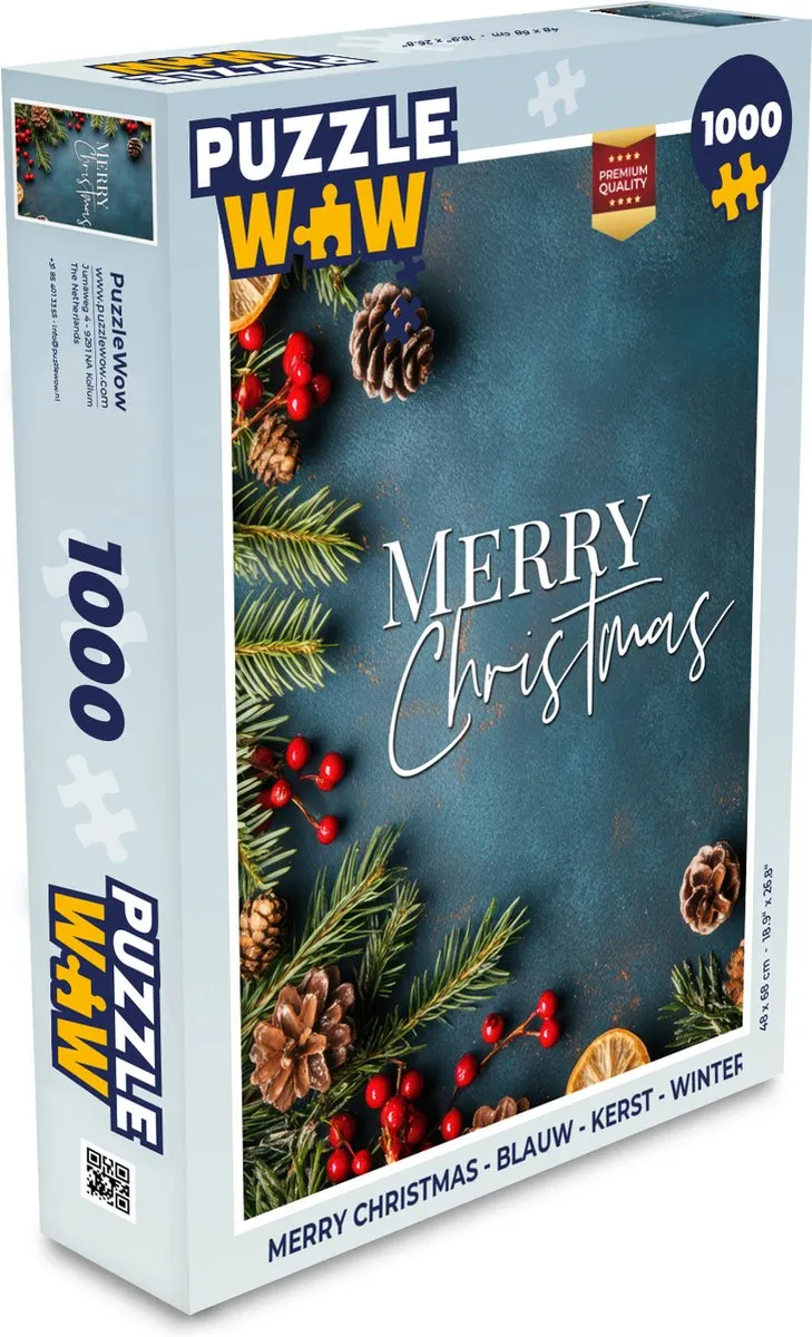 PuzzleWow Merry Christmas Legpuzzel 1000 Stuks - Blauw