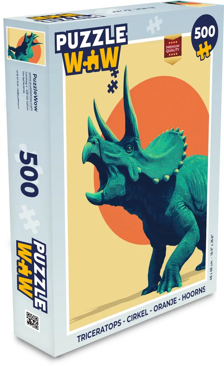 PuzzleWow Triceratops Legpuzzel 500 Stuks - Oranje