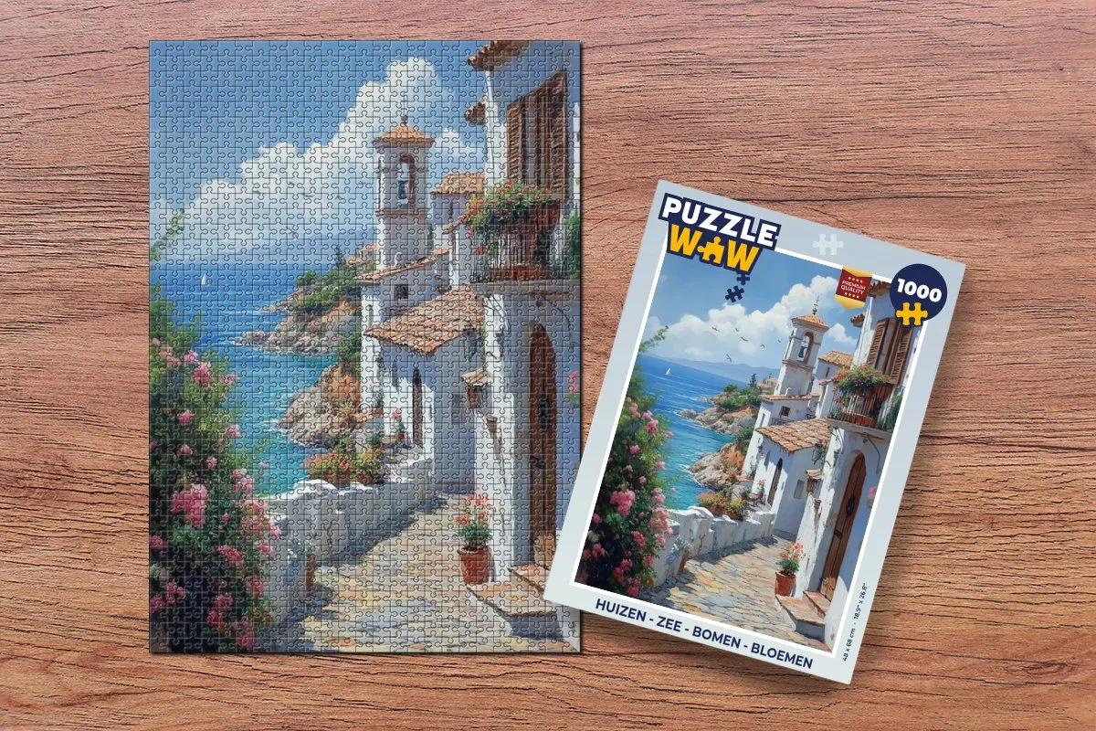 PuzzleWow Legpuzzel 1000 Stuks - Zee, Bloemen & Huizen