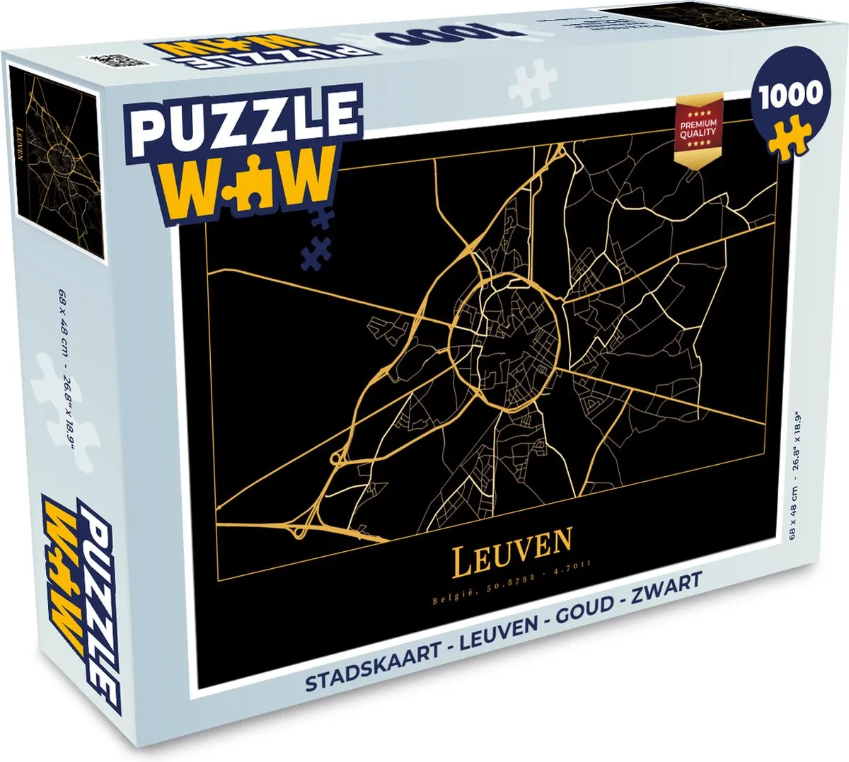 PuzzleWow Stadskaart Leuven Legpuzzel 1000 Stuks - Goud/Zwart