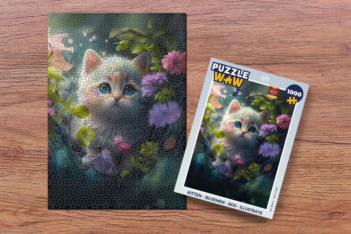 PuzzleWow Kitten Bloemen Bos Legpuzzel 1000 Stuks - Multicolor
