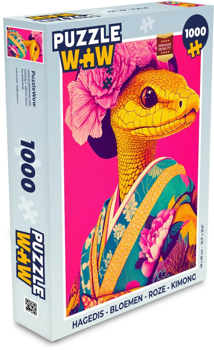 PuzzleWow Kimono Legpuzzel 1000 Stuks - Roze Hagedis Bloemen