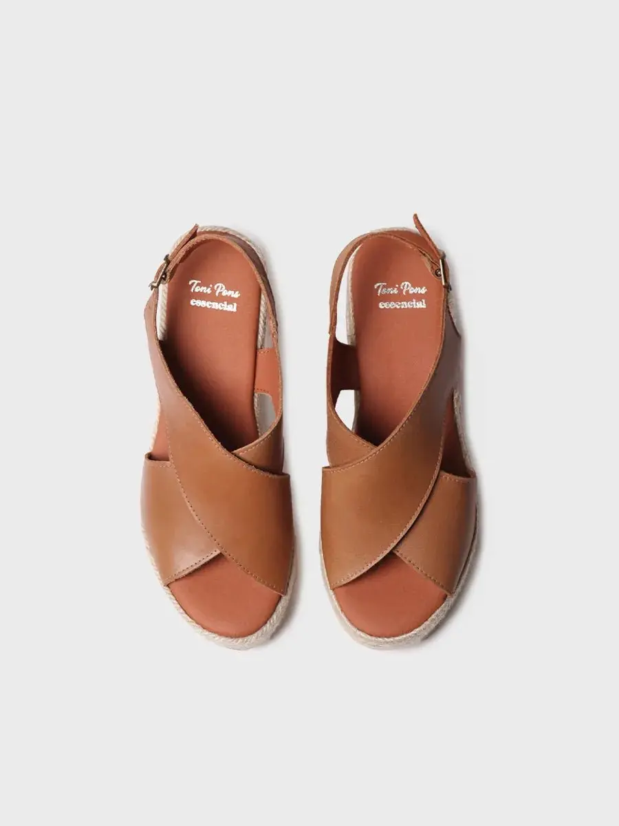 Dames espadrille van leer met brede hak