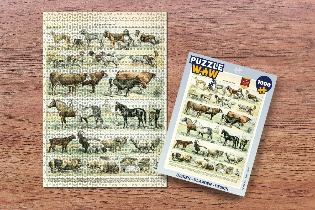 PuzzleWow Paarden Vintage Legpuzzel 1000 Stuks - Multicolor