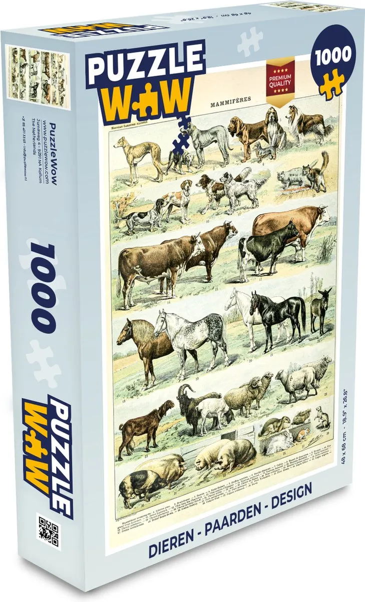 PuzzleWow Paarden Vintage Legpuzzel 1000 Stuks - Multicolor
