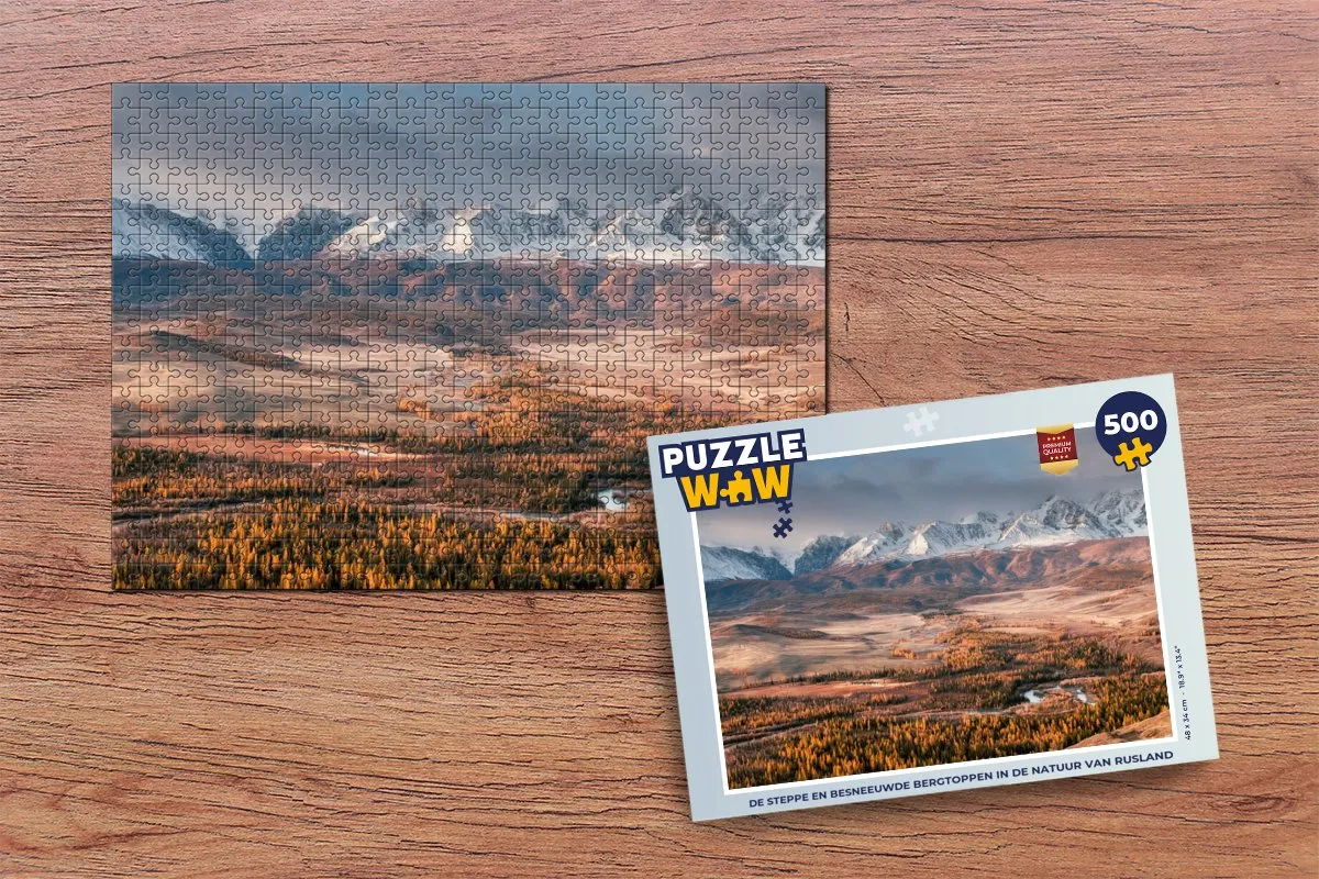 PuzzleWow Legpuzzel 500 Stuks - Rusland Steppe & Bergen - Multicolor