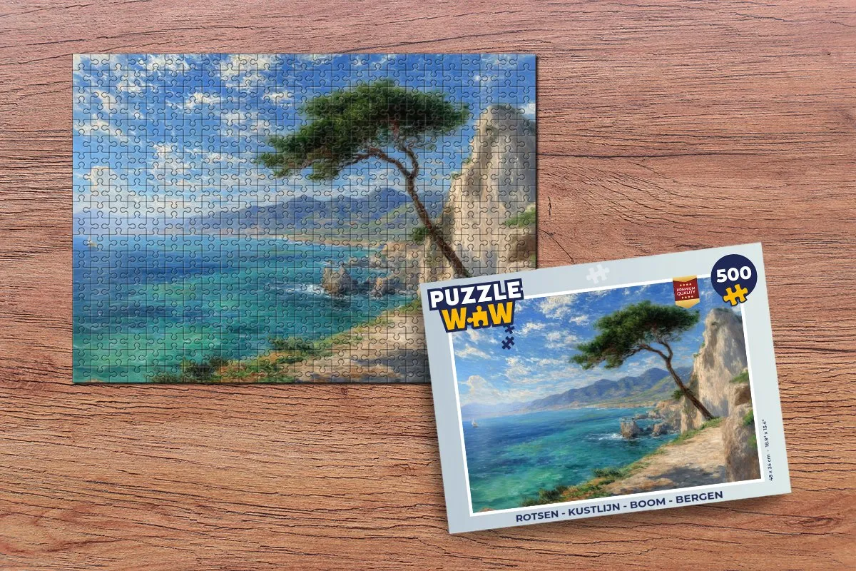 PuzzleWow Rotsen Kustlijn Boom Bergen Legpuzzel 500 Stuks