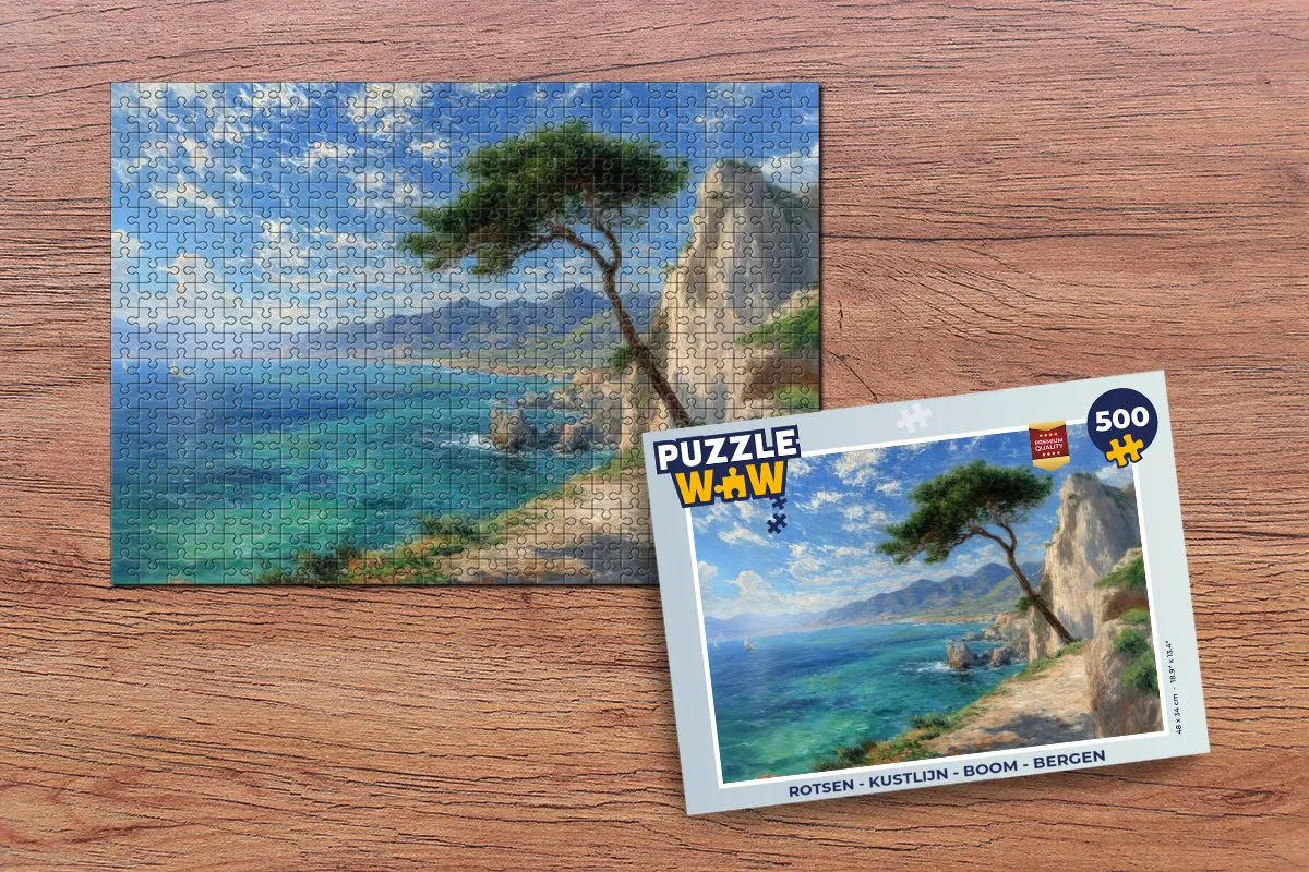 PuzzleWow Rotsen Kustlijn Boom Bergen Legpuzzel 500 Stuks