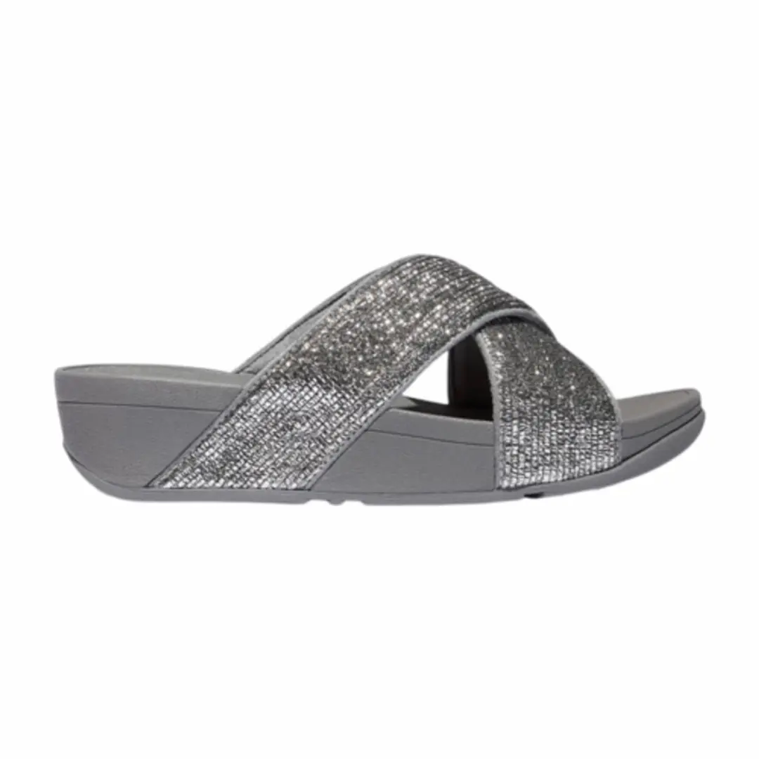 FitFlop Women Lulu Crinkled-Shimmer Cross Slides Silvereen-Schoenmaat 40