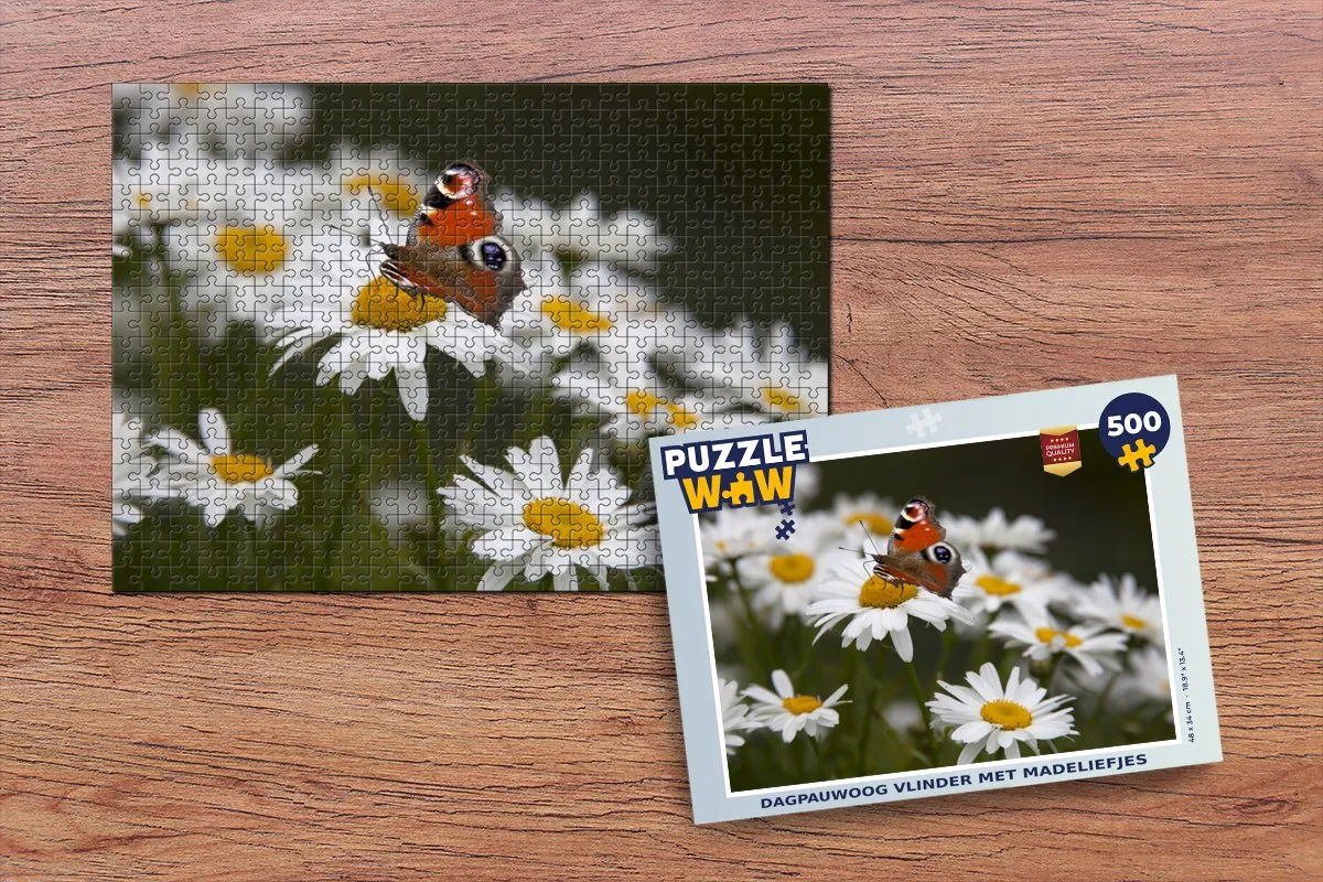PuzzleWow Dagpauwoog Vlinder Madeliefjes Legpuzzel 500 Stuks - Multicolor