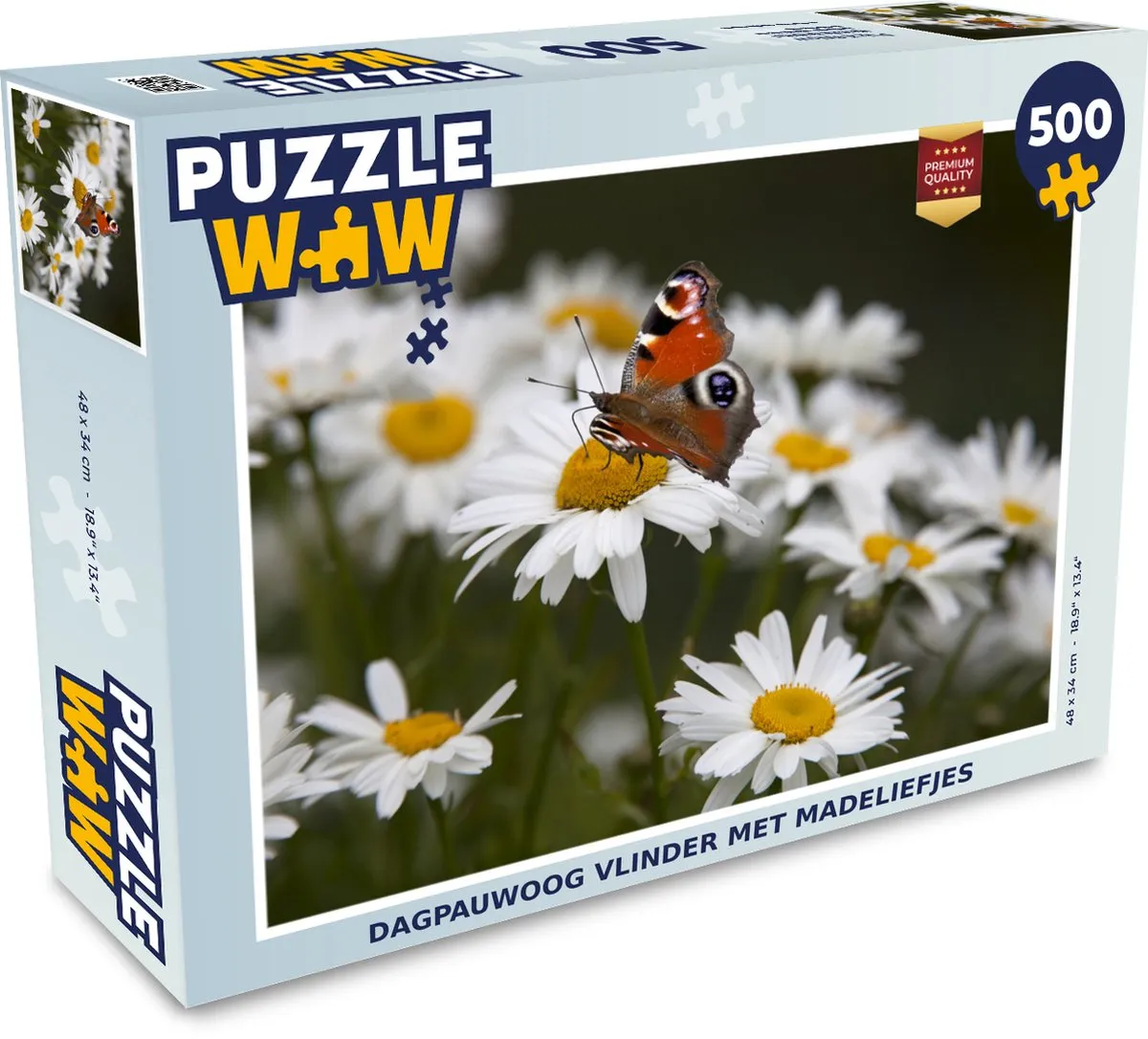 PuzzleWow Dagpauwoog Vlinder Madeliefjes Legpuzzel 500 Stuks - Multicolor
