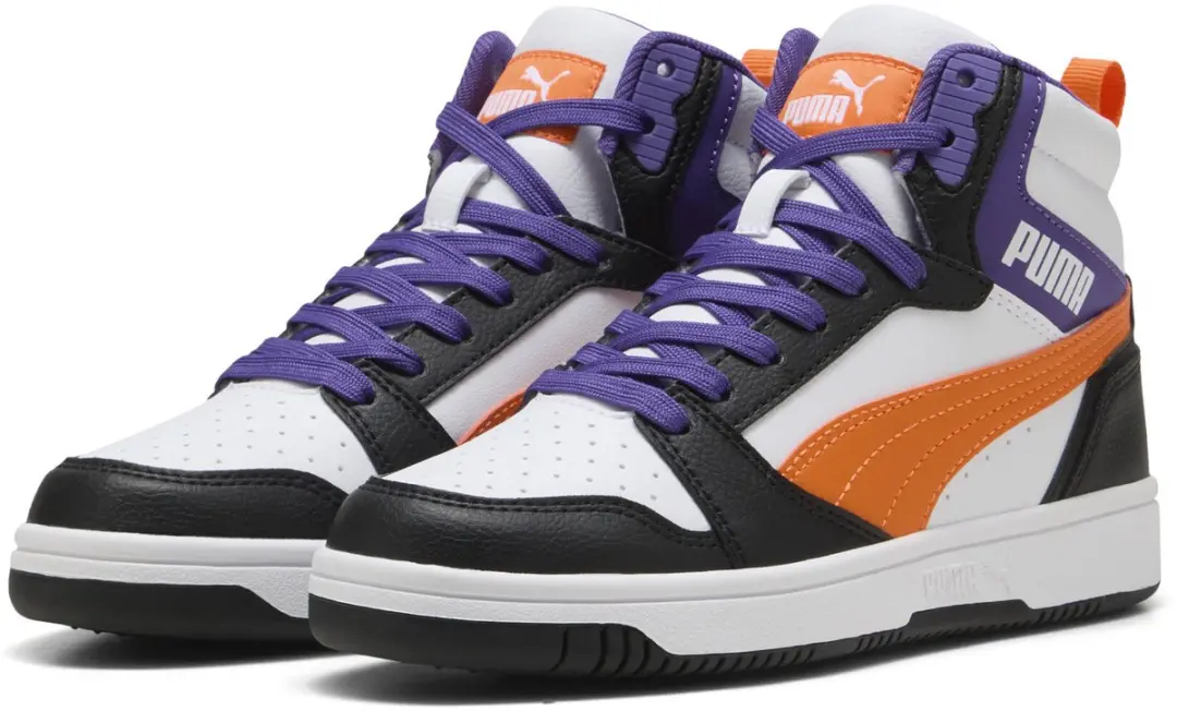PUMA Rebound V6 Mid Jr Unisex Sneakers - 39 - Wit/Orange/Black