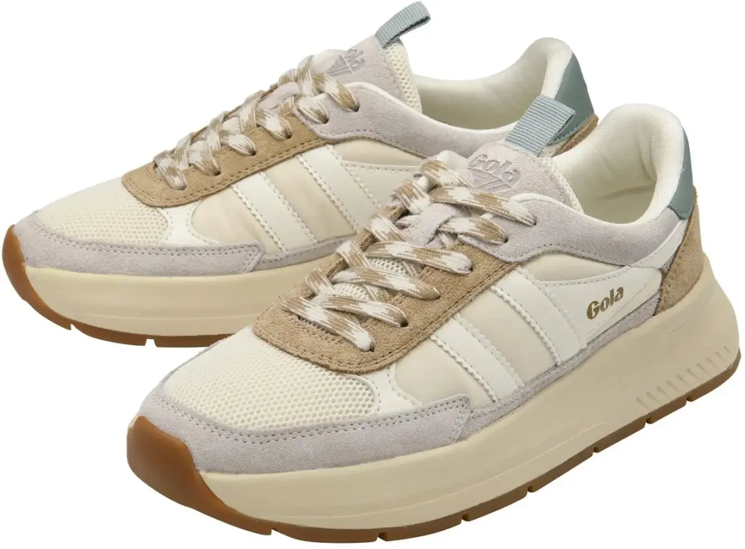 Gola Phoenix CLB778 Suède Damesschoenen - 38 - Off White/Light Caramel/Green Mist - afbeelding 3 van 5