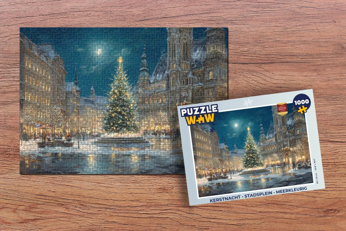PuzzleWow Kerstnacht Stadsplein Puzzle 1000 Stuks - Meerkleurig