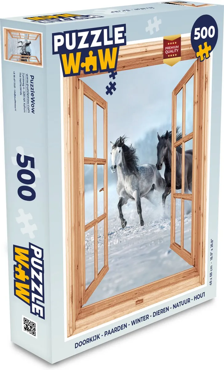 PuzzleWow Doorkijk Paarden Winter Houten Legpuzzel 500 Stuks