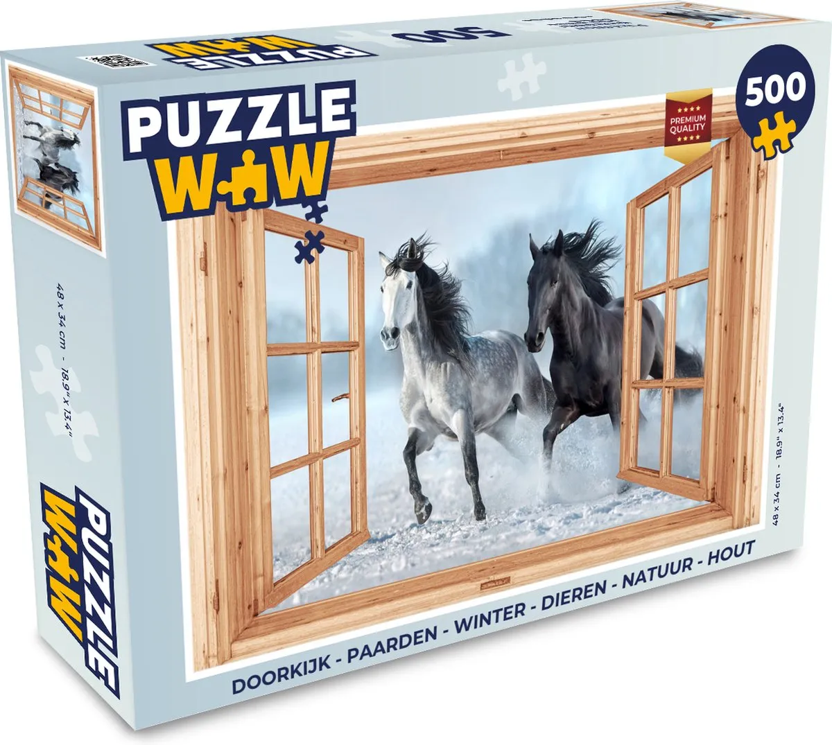 PuzzleWow Doorkijk Paarden Winter Houten Legpuzzel 500 Stuks
